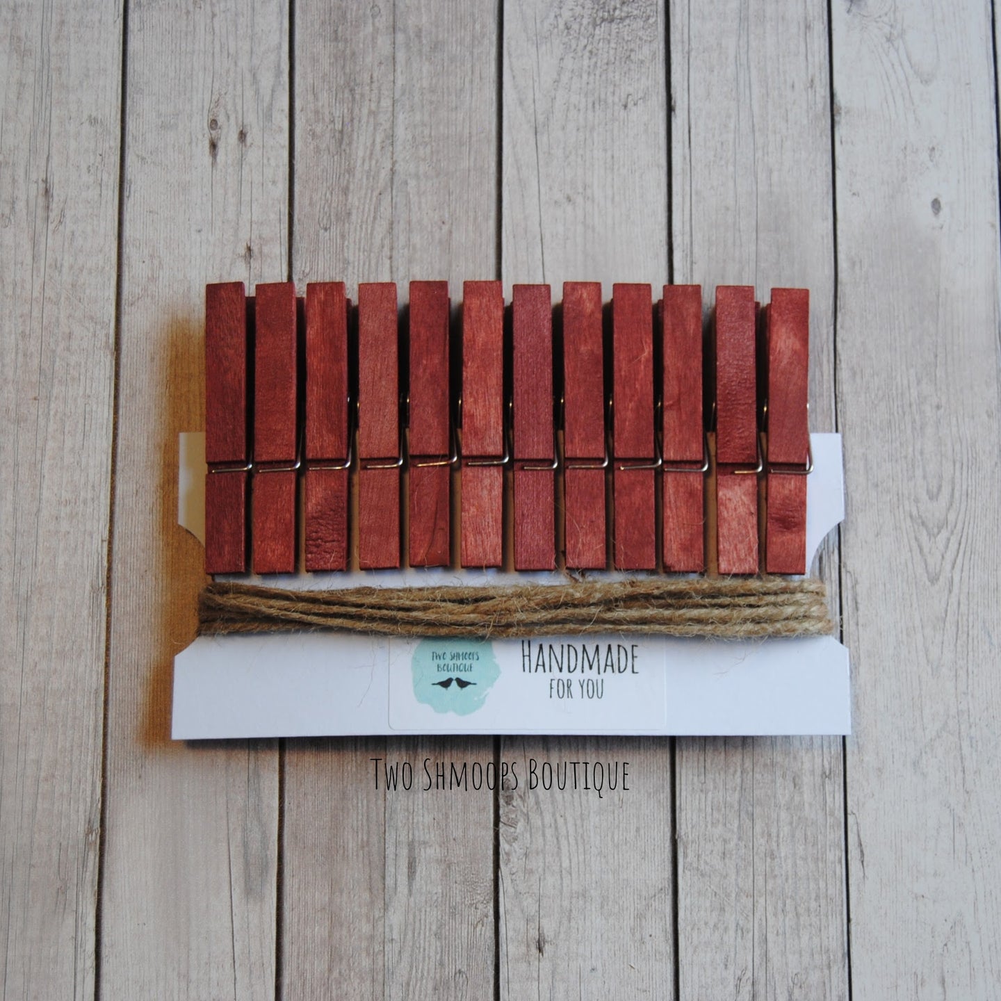 Rustic Clothespin Photo Display - Red Clips and Twine