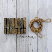 Load image into Gallery viewer, Rustic Clothespin Photo Display - Dark Walnut Clips and Twine
