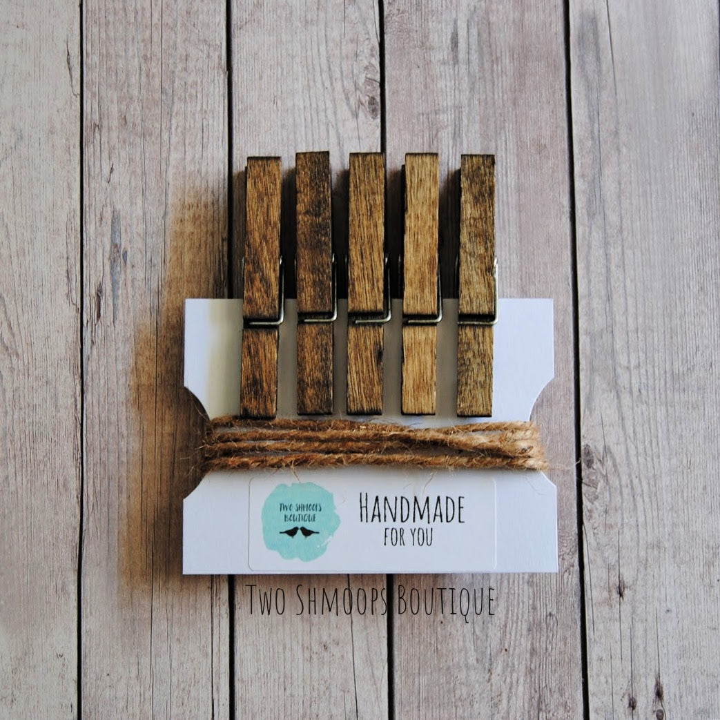 Rustic Clothespin Photo Display - Dark Walnut Clips and Twine